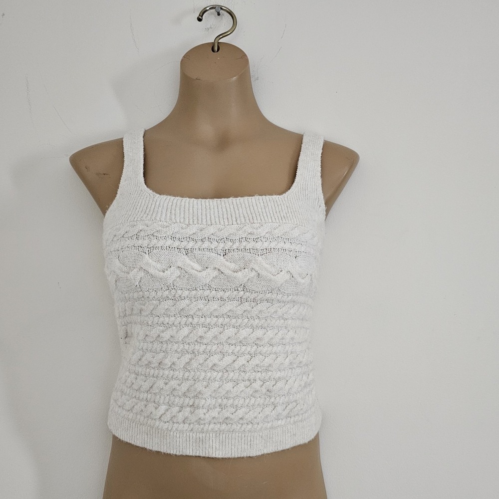 J Crew Sweater Crop Tank XL Cream Cable Knit‎ Wool Alpaca Blend Size S